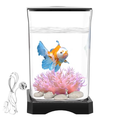 Wasserlandschaftsbecken, Acryl-Kampffisch-Aquarium, Betta-Fischbecken mit LED-Beleuchtung, einfach zu pflegen und aufzubauen, vielseitiges Aquarium, weiß/schwarz, für verschiedene kleine Kreaturen von Byeaon