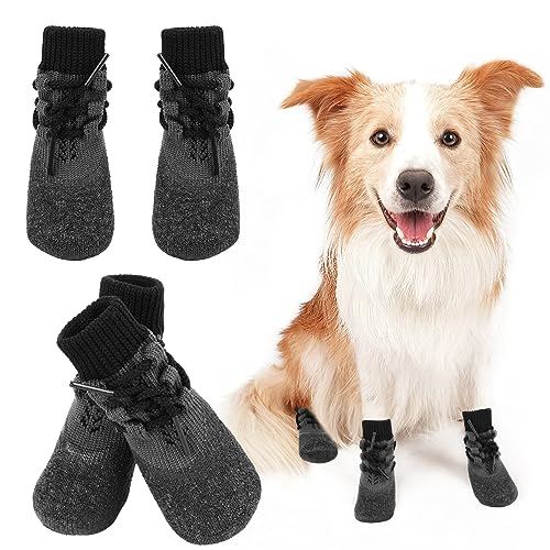 Byffoer 4 Stück wasserdichte Hundestiefel,Hundeschuhe Pfotenschutz rutschfeste Hundeschuhe,abnehmbaren Befestigungsbändern, schützende Hundesocken für kleine, mittlere und große Hunde (M) von Byffoer