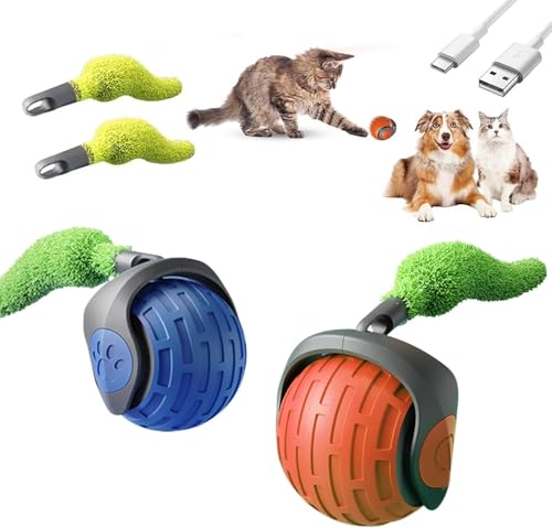 Interaktiver Spielball mit Schwanz für Katzen, 2 PCS Interaktiver Spielball für Katzen,Interaktiver Ball Katze,Katzenspielzeug Elektrisch Ball Interaktiv,360° Rolling Smart Ball FüR Katzen Und Hunde von Byffoer