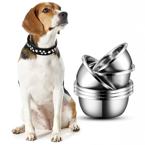 Hundenäpfe aus Edelstahl, 6 Stück, kein Verschütten, Wassernäpfe für große Hunde, spülmaschinenfest, rutschfeste Silikonbasis, robuste Metall-Futternäpfe für kleine, mittelgroße und große Haustiere von Bygytyo