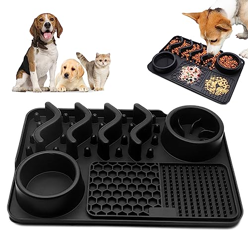 Bylphy Slow Feeder Leckmatte Hunde Anti Schling Napf mit Saugnäpfen Multifunktional rutschfest Futtermatten für Kleine, Mittlere und Große Hunde (Schwarz) von Bylphy