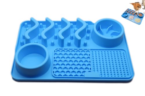 Bylphy Slow Eating Dog Bowl Slow Feeder Bowls Leckmatte mit Saugnäpfen Multifunktionaler rutschfester Futternapf Haustier Bloat Stop Hundenapf für kleine, mittelgroße und große Hunde (Blau) von Bylphy