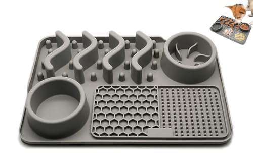 Bylphy Slow Eating Dog Bowl Slow Feeder Bowls Leckmatte mit Saugnäpfen Multifunktionaler rutschfester Futternapf Haustier Bloat Stop Hundenapf für kleine, mittelgroße und große Hunde (Grau) von Bylphy