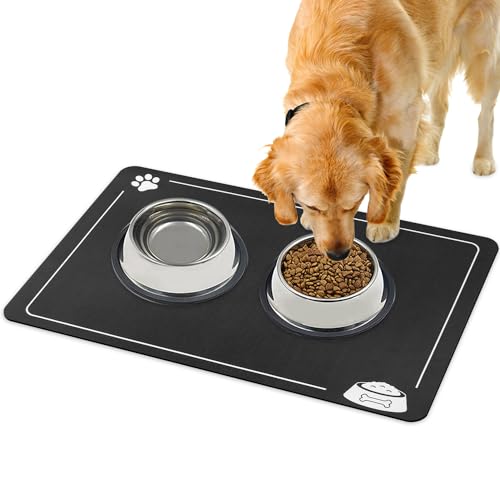 Hundefuttermatte rutschfest, wasserabsorbierende Haustier-Futtermatte für Futter und Wasser, Kieselgur-Hunde-Tischset schnelltrocknend, 40 x 60 cm, Napfunterlage für Hund und Katze (Dunkelgrau) von Bylphy