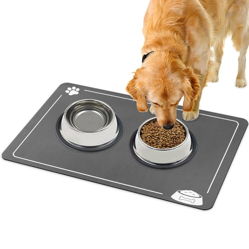 Hundefuttermatte rutschfest, wasserabsorbierende Haustier-Futtermatte für Futter und Wasser, Kieselgur-Hunde-Tischset schnelltrocknend, 40 x 60 cm, Napfunterlage für Hund und Katze (Hellgrau) von Bylphy