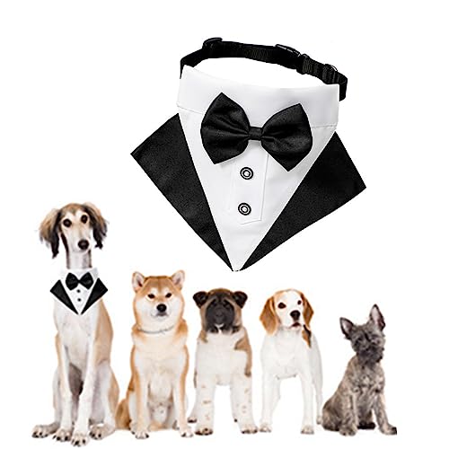 CAASFOOY 1 Stück Smoking Halsband für Hunde, formale Smoking Bandana, Hundehalsband mit Fliege und verstellbarem Kragen, Fliege für kleine mittelgroße und große Hunde von CAASFOOY