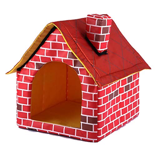 CADANIA Hundehütte, Warm Indoor Soft Dog Kennel mit Schornstein Haustier Large House Simulation Brick Doggy von CADANIA