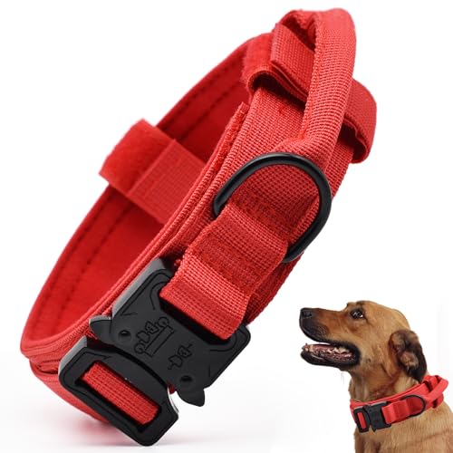 Taktisches Hundehalsband, verstellbares Militärtraining Nylon Hundehalsband mit Kontrollgriff und schwerer Schnellverschluss-Metallschnalle für kleine mittelgroße große Hunde, Rot M von CADONO