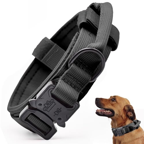 Taktisches Hundehalsband, verstellbares Militärtraining Nylon Hundehalsband mit Kontrollgriff und schwerer Schnellverschluss-Metallschnalle für kleine mittelgroße große Hunde, Schwarz XL von CADONO