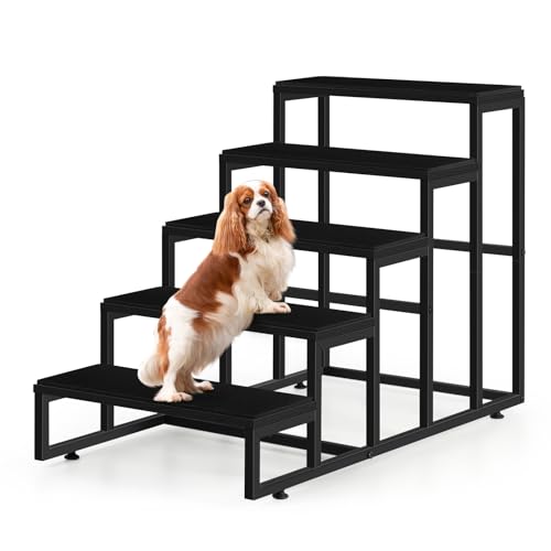 5 Stufen Hundetreppe für kleine Hunde Holz Haustiertreppe für Hochbett Schwarz Hundebett Treppe für große Hunde Haustier Stufen für kleine Hunde für hohe Betten Hundetreppe für Couch Unterstützung bis von CADUKE