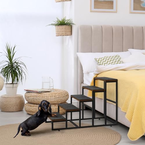 Haustiertreppe für Bett Kleine Hunde, 5 Stufen Hundetreppe für Kleine Hunde, Haustiertreppe für Hochbett und Couch Sofa, Rutschfeste Hundetreppe für Kleine Hunde, Ältere oder Verletzte Haustier, Braun von CADUKE