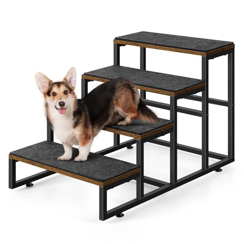 Hundetreppe für Kleine Hunde, 4 Stufen Haustiertreppe für Hochbett und Couch Sofa, Rutschfeste Hundetreppe für Kleine Hunde, Ältere oder Verletzte Haustier, Industriell Braun von CADUKE