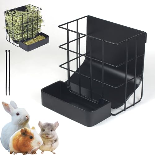 Kaninchen-Heu-Futterstation für Meerschweinchen, Heu, mit Haken, robuster Metallrahmen, verbessert Heuraufe, reduziert Abfall, Heuhalter, für Kaninchen, Kaninchen, Chinchilla, Meerschweinchen, von CAIQINLI