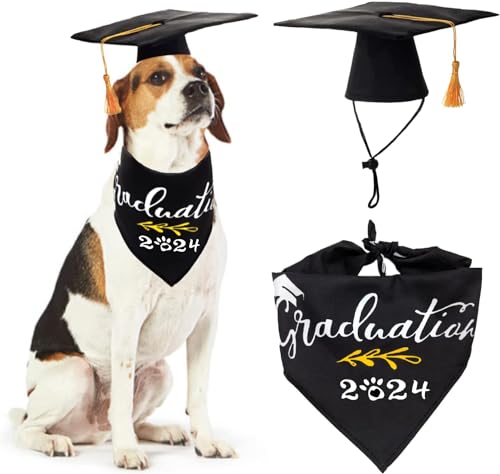 2 Stück Haustier Graduation Caps Bandana mit gelber Quaste verstellbar 2022 Hunde Graduation Cap Kragen Kostüme Waschbar Welpen Dreieck Lätzchen Schal Urlaub Bekleidung für kleine mittelgroße Hunde von CAISANG