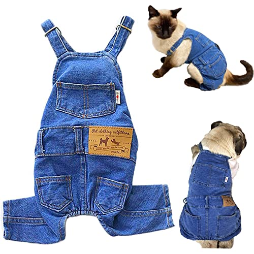 CAISANG Hunde-Shirts, Kleidung, Hunde-Denim-Overalls, modische Haustier-Jeans, bequeme Welpen-Kostüme für kleine, mittelgroße Hunde und Katzen, Hemden und Hosen, Haustier-Outfits (M) von CAISANG