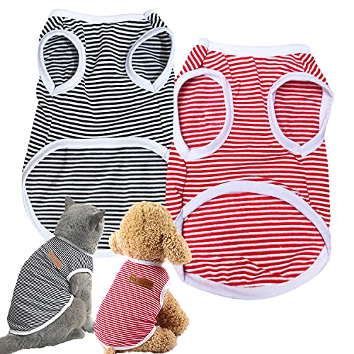 CAISANG Klassisches Hunde-Shirt, 2 Stück, gestreiftes T-Shirt, Welpenkleidung für kleine Hunde, Jungen, dehnbare Sommer-Shirts, Baumwolle, Katzenweste, Doggy Tee, Tank-Top, Kostüm, XL von CAISANG