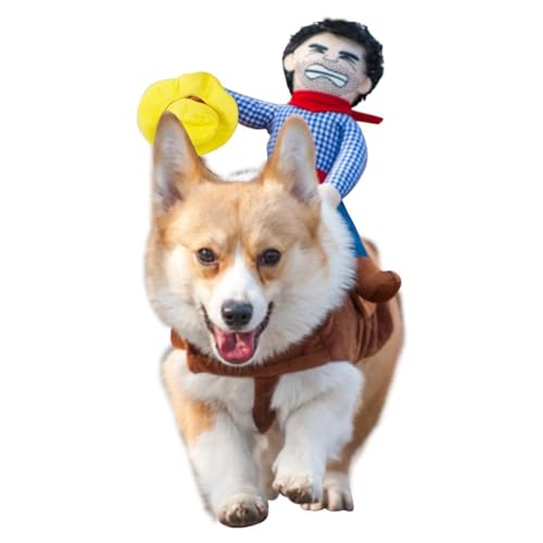 Cowboy Rider Hundekostüm, Haustierkleidung, Ritter-Stil mit Puppe und Hut für Halloween, Cowboy-Bekleidung, Anzug für mittelgroße und große Hunde (Größe M) von CAISANG