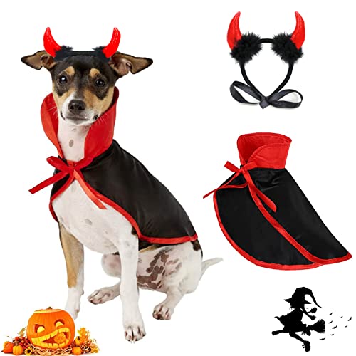 Halloween-Kostüm für große Hunde, niedliche Katze, Hund, Cosplay, Teufelshut, Stirnband, verstellbar, Vampirumhang, lustiger Haarreif, Umhang für mittelgroße und große Hunde, Urlaubskleidungszubehör, von CAISANG