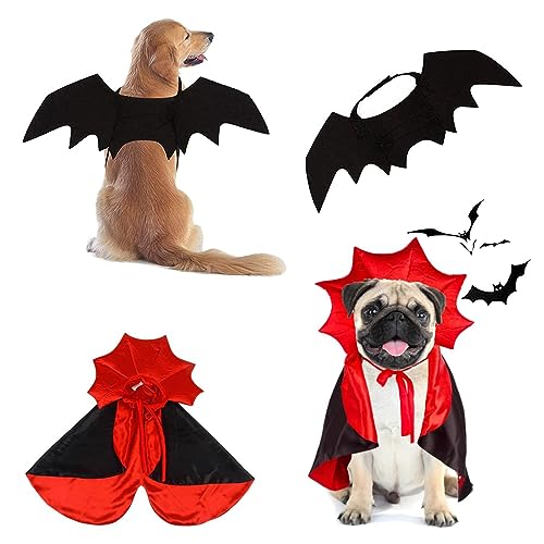 Halloween-Kostüm, großes Hundekostüm, Fledermausflügel und Vampirumhang, 2er-Pack, lustige Urlaubskleidung für blutige Zombie-Cosplay-Party von CAISANG