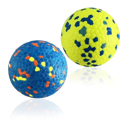 CAISHOW Hundeball, unzerstörbar, schwimmend auf dem Wasser, zum Apportieren, federnd, langlebig, Vollgummi-Ball für Welpen, kleine und mittelgroße Hunde, 2 Stück, 6,4 cm von CAISHOW