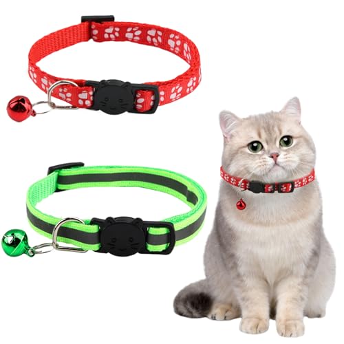 2er Pack Katzenhalsband - Katzenhalsbänder mit Schnellverschluss und Reflektoren - Sicherheit und Sichtbarkeit für Ihre Katze - Verstellbare Länge - Inklusive Glocke von CAISYE