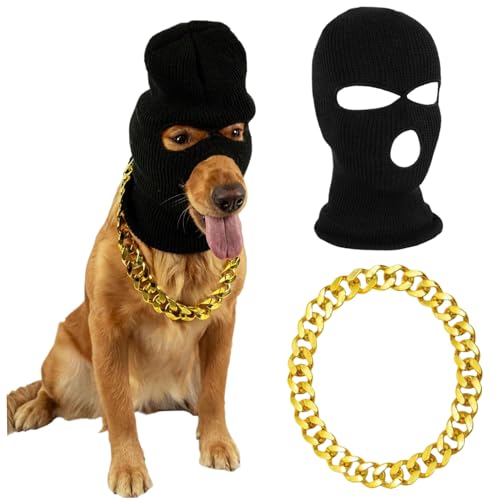 CAKEEYUM 2pcs Hunde Kostümmaske und Goldkette lustige Hund Kostüme warmes und weiches Hund Kostüme für große Hundediebe Cosplay -Set -Maske für Hunde für Hundeliebhaber Geschenke von CAKEEYUM