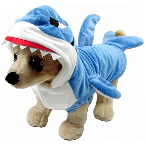 CAKEEYUM Funny Dog Cat Shark Shark Kostüme, Haustier Halloween Weihnachts -Cosplay -Kleid, entzückendes blaues Hai -Haustierkostüm, Tierfleece Hoodie Warm Outfits Kleidung (M -Größe) von CAKEEYUM