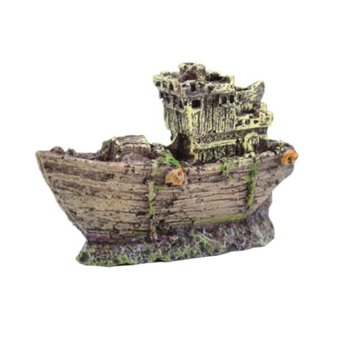 CAKEEYUM Wrack Fischerei Aquarium Dekor Mini Rustikal und Vintage Look Shipwreck umweltfreundliche Harzfischtankboot Ornament Aquarium Dekorationen von CAKEEYUM