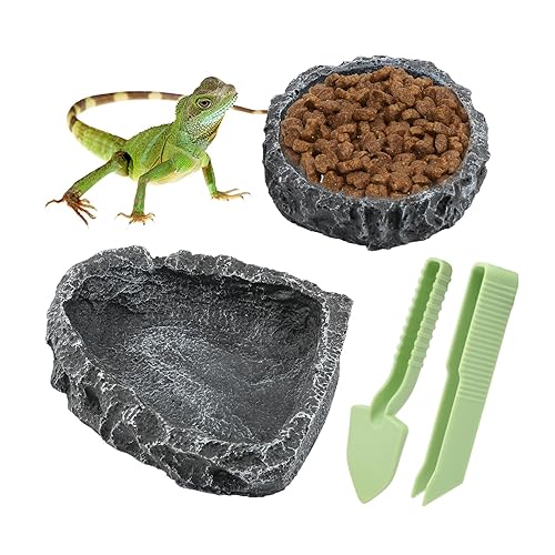 CALIDAKA Reptilien-Wassernapf, Futternapf für Reptilien, Futternapf mit Zange und Schaufel, Reptilien-Futternapf, Eckschüssel, Terrarium, Wasserschale, Futternapf für Reptilien, Amphibien, Haustiere, von CALIDAKA