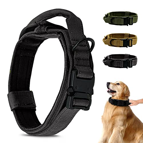 CALIYO Halsband Hund,Hunde Halsbänder,Taktisches Hundehalsband mit Griff,Verstellbare und Reflektierend für das Training,atmungsaktiv einstellbar Nylon Hundehalsbänder für kleine mittlere große Hunde von CALIYO