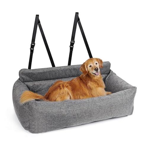 CALIYO Hundeautositz mit Fester Basis & Sicherheitsgurt, Hundesitz Auto für Alle Hunde, Memory Foam-Sitzerhöhung, Wasserdicht and Waschbar Hundekorb Auto（Grau） von CALIYO