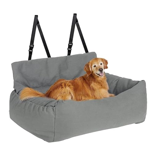 CALIYO Hundeautositz mit Fester Basis & Sicherheitsgurt, Hundesitz Auto für Alle Hunde, Memory Foam-Sitzerhöhung, Wasserdicht and Waschbar Hundekorb Auto（Grau-Grun） von CALIYO