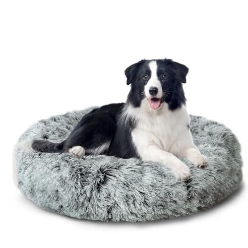 CALIYO Hundebett Mittelgroße Hunde, Katzenbett Flauschig, Katzenkissen Hundekissen Waschbar, Trocknergeeignetes Katzen Bett, Hundebetten Rund Katzenkörbchen Durchmesser 70 cm(Hellgrau) von CALIYO