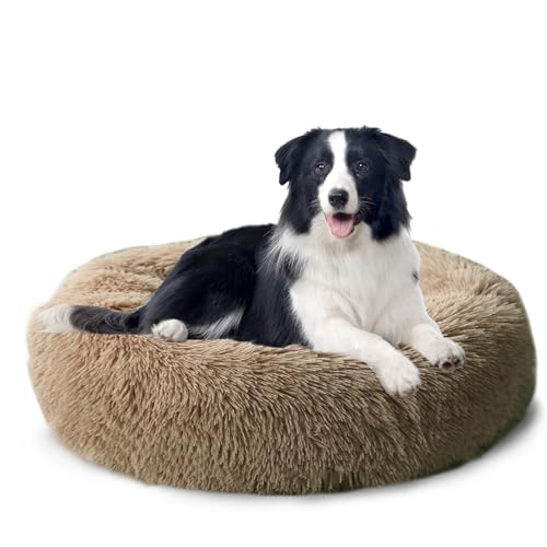 CALIYO Hundebett Mittelgroße Hunde, Katzenbett Flauschig, Katzenkissen Hundekissen Waschbar, Trocknergeeignetes Katzen Bett, Hundebetten Rund Katzenkörbchen Durchmesser 70 cm(Camel) von CALIYO