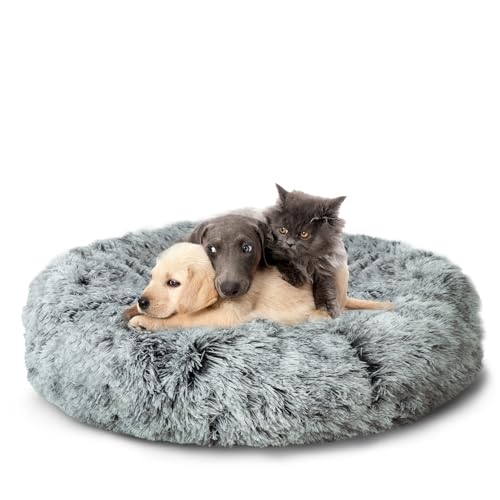 CALIYO Hundebett Grosse Hunde, Katzenbett Flauschig, Katzenkissen Hundekissen Waschbar, Trocknergeeignetes Katzen Bett,Hundebetten Rund Katzenkörbchen Durchmesser 100 cm(Grau) von CALIYO