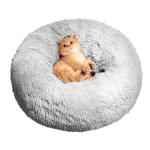 CALIYO Katzenbett Flauschig, Hundebett Kleine Hunde, Katzenkissen Hundekissen Waschbar, Trocknergeeignetes Katzen Bett, Hundebetten Rund Katzenkörbchen Durchmesser 50 cm(Hellgrau) von CALIYO