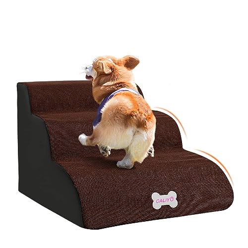 CALIYO Hundetreppe für Kleine Hunde und Katzen, Hundetreppen 3-Stufig Hunde Treppen Bett Sofa rutschfeste Hundetreppe Katzentreppe, Waschbar Tragbar Leiter Hundetreppe 40cm von CALIYO