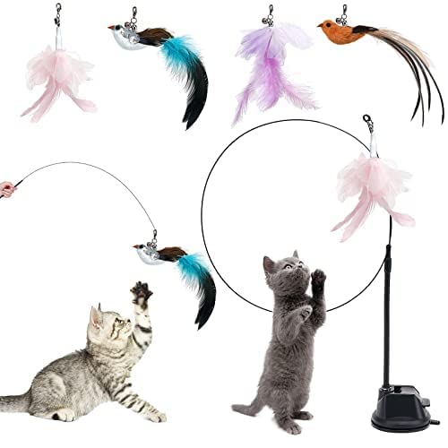 CALIYO Katzenspielzeug, Interaktive Katzen Spielzeug, interaktives katzenspielzeug mit Anhänger lustigen Vögeln und Federn, intelligenzspielzeug für Katzen, Cat Toys, Mit starkem Saugnapf. von CALIYO