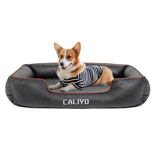 CALIYO Orthopädisches Hundebett,Hundekissen mit Technische Stoffe,Hundekorb,3D-Softtouch Pyramiden Schaum, Bezug Abnehmbar Waschbar, M, fur Kleine Hunde,Hundesofa-85×63×20CM,Schwarz von CALIYO