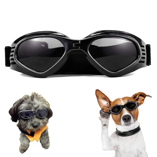 Sonnenbrille und Schutzbrille für kleine Hunde, UV-Schutz, wasserdicht, faltbar, Schwarz von CALLOVE