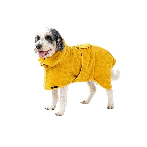 CANICOAT® Hundebademantel Lavari mit Handtuch, 100% Baumwolle, Oeko-TEX® Zertifiziert (Größe:11, Sonnengelb) von CANICOAT