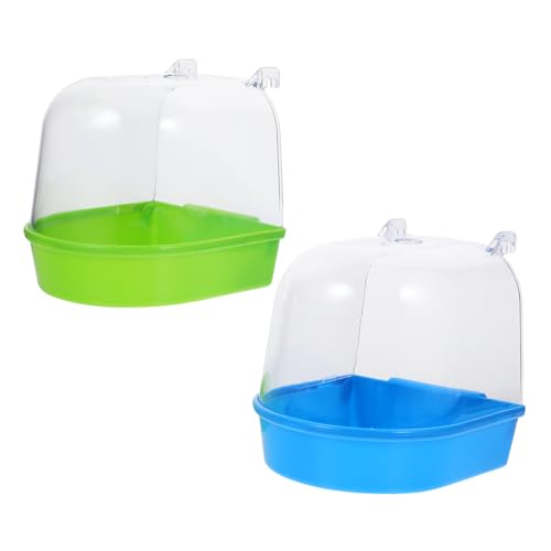 CANIGHT Vogelbadewanne 2-teilig Reinigungsmittel für Papageien Vogelduschbecken Duschtopf für Haustiere geniales Design sicher für Papageien Vögel Blau/Grün von CANIGHT