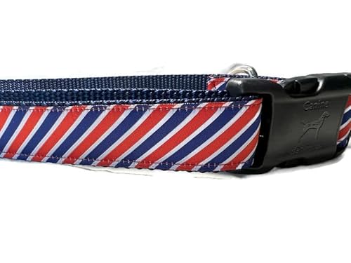 Amerikanisches Hundehalsband, Caninedesign, Sterne, Rot, Blau, 2,5 cm breit, verstellbar, Kunststoffschnalle, Schnellverschluss, Größe M und L (Größe M 33–48,3 cm, US-Streifen) von CANINEDESIGN QUALITY DOG COLLARS