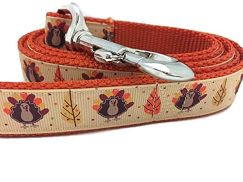 Erntedank-Hundehalsband, Caninedesign, Herbst, Truthahn, 2,5 cm breit, verstellbar, Nylon, Größe M und L (1,8 m Leine) von CANINEDESIGN QUALITY DOG COLLARS