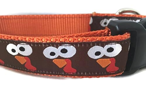 Erntedank-Hundehalsband, Caninedesign, Herbst, Truthahn, 2,5 cm breit, verstellbar, Nylon, Größe M und L (Truthahngesichter, XL 45,7–61 cm) von CANINEDESIGN QUALITY DOG COLLARS