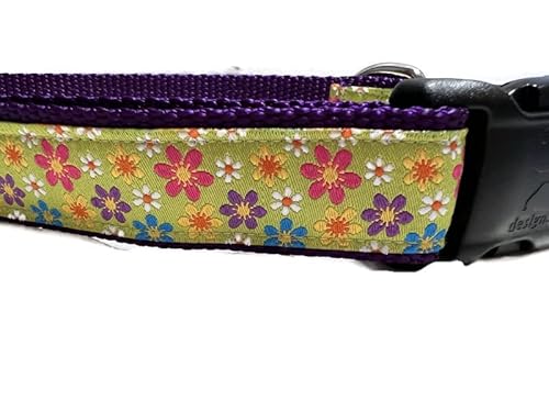 Hundehalsband, Frühlingsmotiv, für Valentinstag, St. Patricks Day, Ostern, 2,5 cm breit, verstellbar, Nylon, Größe M und L (Gerber Daisy, Medium 33-48 cm) von CANINEDESIGN QUALITY DOG COLLARS