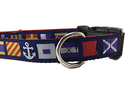 Nautisches Hundehalsband, Caninedesign, Schnellverschluss-Schnalle, 2,5 cm breit, verstellbar, Nylon, mittel und groß (nautische Flaggen, XL 45,7–66 cm) von CANINEDESIGN QUALITY DOG COLLARS