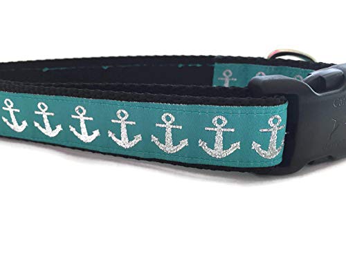 Nautisches Hundehalsband, Caninedesign, Schnellverschluss-Schnalle, 2,5 cm breit, verstellbar, Nylon, mittlere und große (türkise Anker, große 38,1–55,9 cm) von CANINEDESIGN QUALITY DOG COLLARS