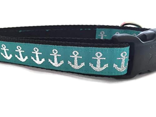 Nautisches Hundehalsband, Caninedesign, Schnellverschluss-Schnalle, 2,5 cm breit, verstellbar, Nylon, mittlere und große (türkise Anker, mittlere 33-48,3 cm) von CANINEDESIGN QUALITY DOG COLLARS