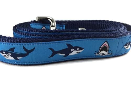 Ocean Hundehalsband, Caninedesign, Schnellverschluss-Schnalle, 2,5 cm breit, verstellbar, Nylon, Größe M und L (Haie, 1,8 m Leine) von CANINEDESIGN QUALITY DOG COLLARS